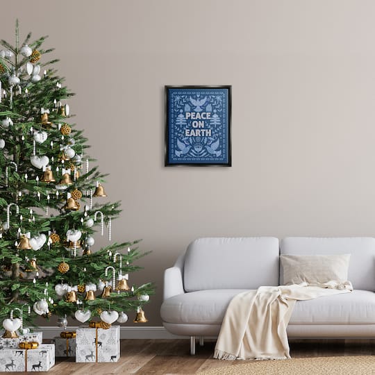 Stupell Industries Peace On Earth Blue Doves Framed Floater Canvas Wall Art